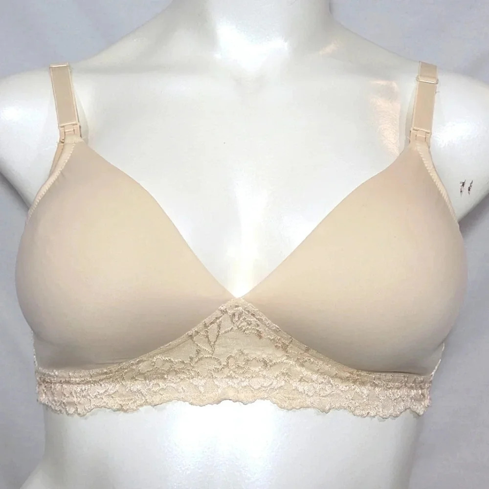Leading Lady 405 Molded Seamless Lace-Frame Wirefree Nursing Bra 36D Ivory Gent